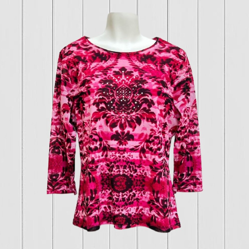 TANJAY PETITE Hot Pink Fuchsia Top with Rhinestones